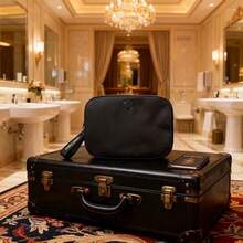 Black Nylon Zipper Makeup Bag With Embossed Logo, Portable Cosmetic & Toiletry Storage Bag For Daily Use And Business Travel ARMANI‑GIFT‑65 - Black - View 6