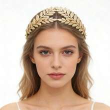1pc Women's Wedding Leaf Alloy Pearl Rhinestone Soft Chain Headband Hair Accessory - Gold - View 1