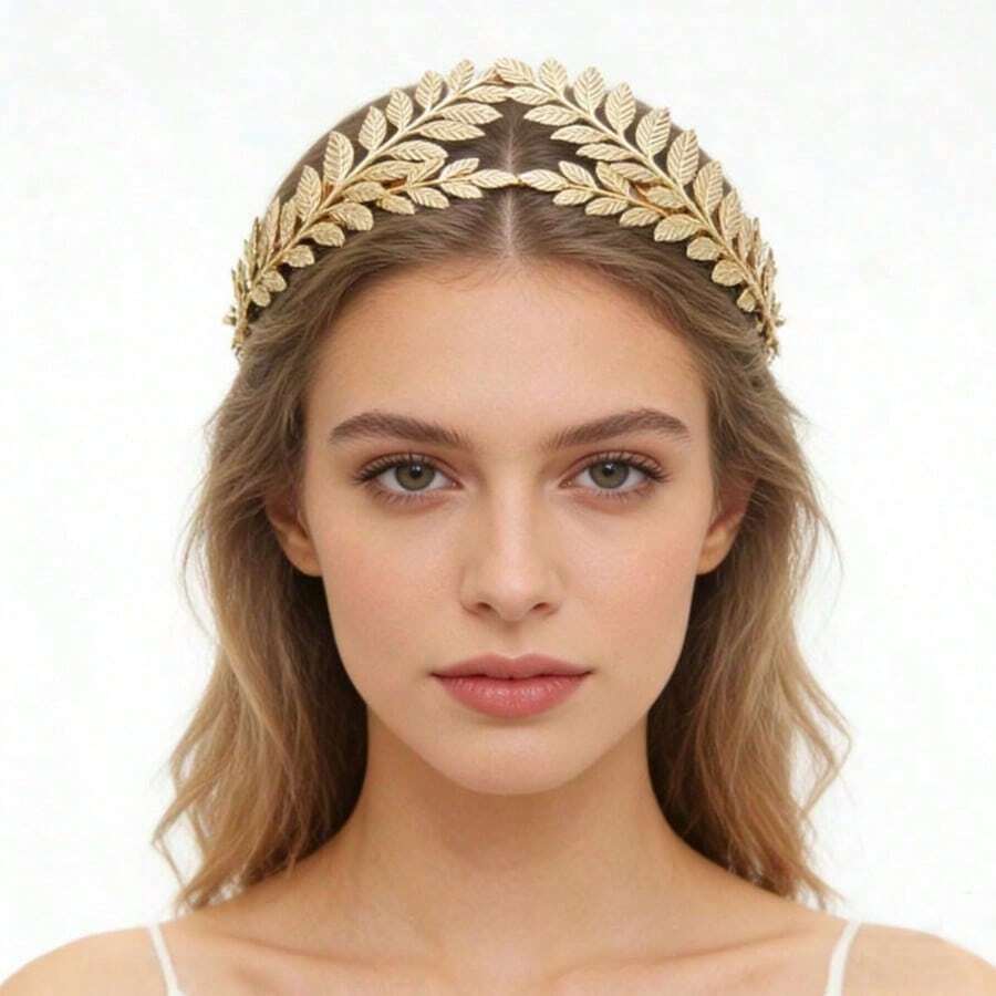 1pc Women's Wedding Leaf Alloy Pearl Rhinestone Soft Chain Headband Hair Accessory - Gold - View 1