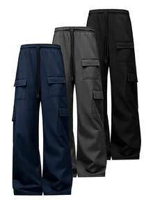 Men's Loose Wide Leg Multi-Pocket Functional Cargo Street Casual Pants, Lightweight & Breathable For Spring Summer Autumn, Suitable For Daily Wear, Perfect Gift For Boyfriend Or Husband - Navy Blue - View 4