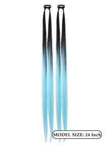 2pcs Gradient Color Clip-In Hair Extensions, Long Straight Gradient Hair Extensions With Clips, Suitable For Daily Wear, Party, Cosplay And Holiday Dress-Up - Multicolor - View 3