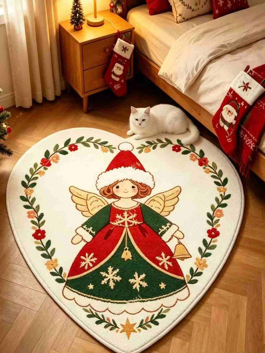 1pc White Heart-Shaped Fairy Doormat, Small Rug, Welcome Mat, Carpet, Floor Mat, Outdoor Doormat, Kitchen Rug, Home Decor, Front Door Mat, Area Rug, Outdoor Mat, Home Decor, Area Carpet, Garden Rug, Washable Carpet - Multicolor - View 1