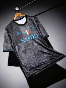 Men's Napoli Football Soccer Jersey Tee,Italia Naples Inspired Top, Ideal For Matches, Street, Parties & Daily Wear, For Men, Teens, Fans, Gift - Black - View 6