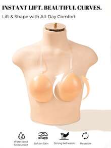 2-In-1 Transparent Strap Push-Up Silicone Adhesive Bra, Suitable For Backless Tops, Spaghetti Strap Dresses And Wedding Dresses, Summer Push-Up Support, Lightweight And Breathable (30pcs Breast Pads Included) - Multicolor - View 3