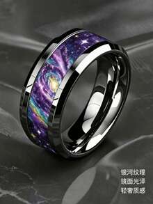 1pc Cyber Cool Starry Sky Style Stainless Steel Inlaid Colorful Galaxy Nebula Decorative Ring For Men, Suitable For Dating, Commuting, Gifting, Party And Daily Wear - Multicolor - View 6