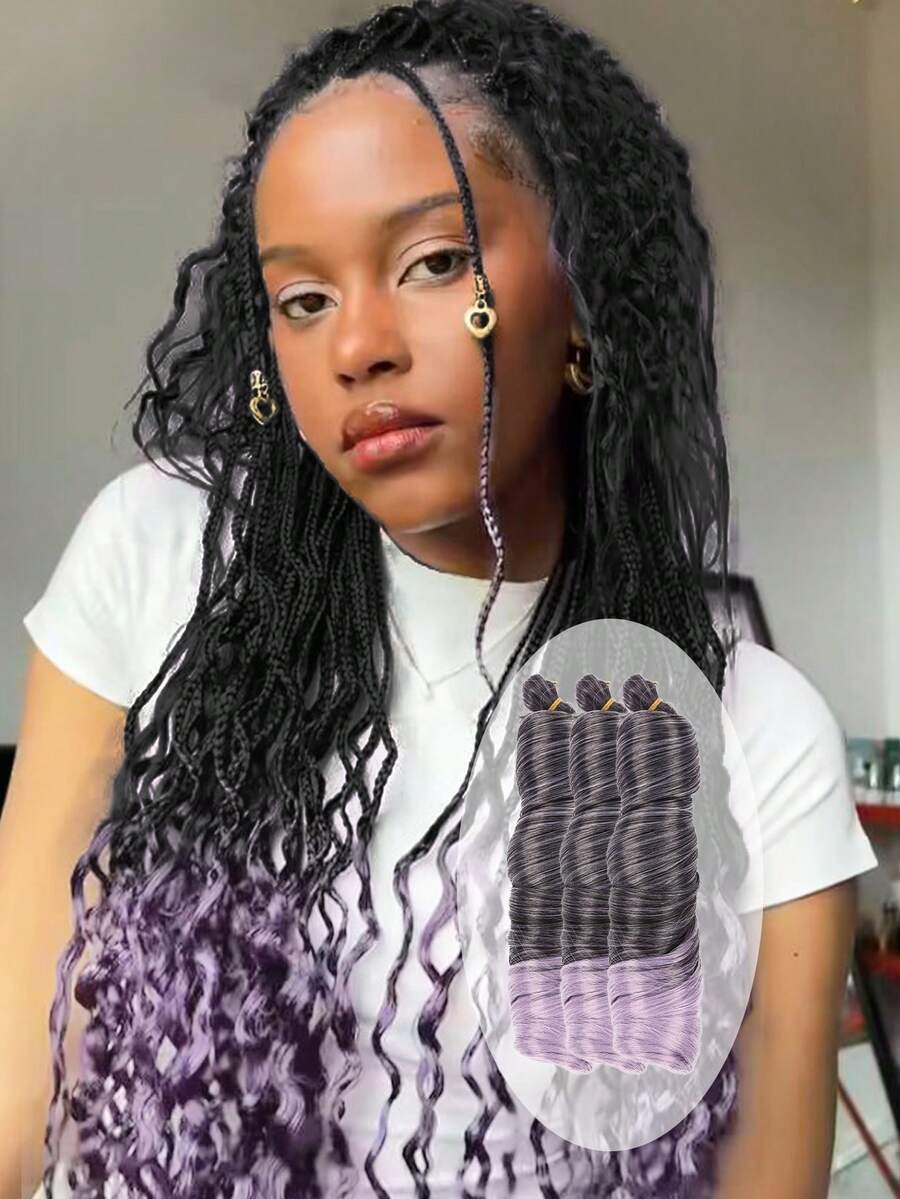 3 Peças Extensões de Cabelo Sintético Resistente ao Calor de 22 Polegadas, Tranças Espirais Crochê Multicoloridas Preto Marrom, Extensões de Cabelo Ondulado Solto de Alta Temperatura, Adequado para Uso Diário, Feriados, Festas, Festival de Música e Carnaval, Halloween para Mulheres - Multicolorido - Visão 1