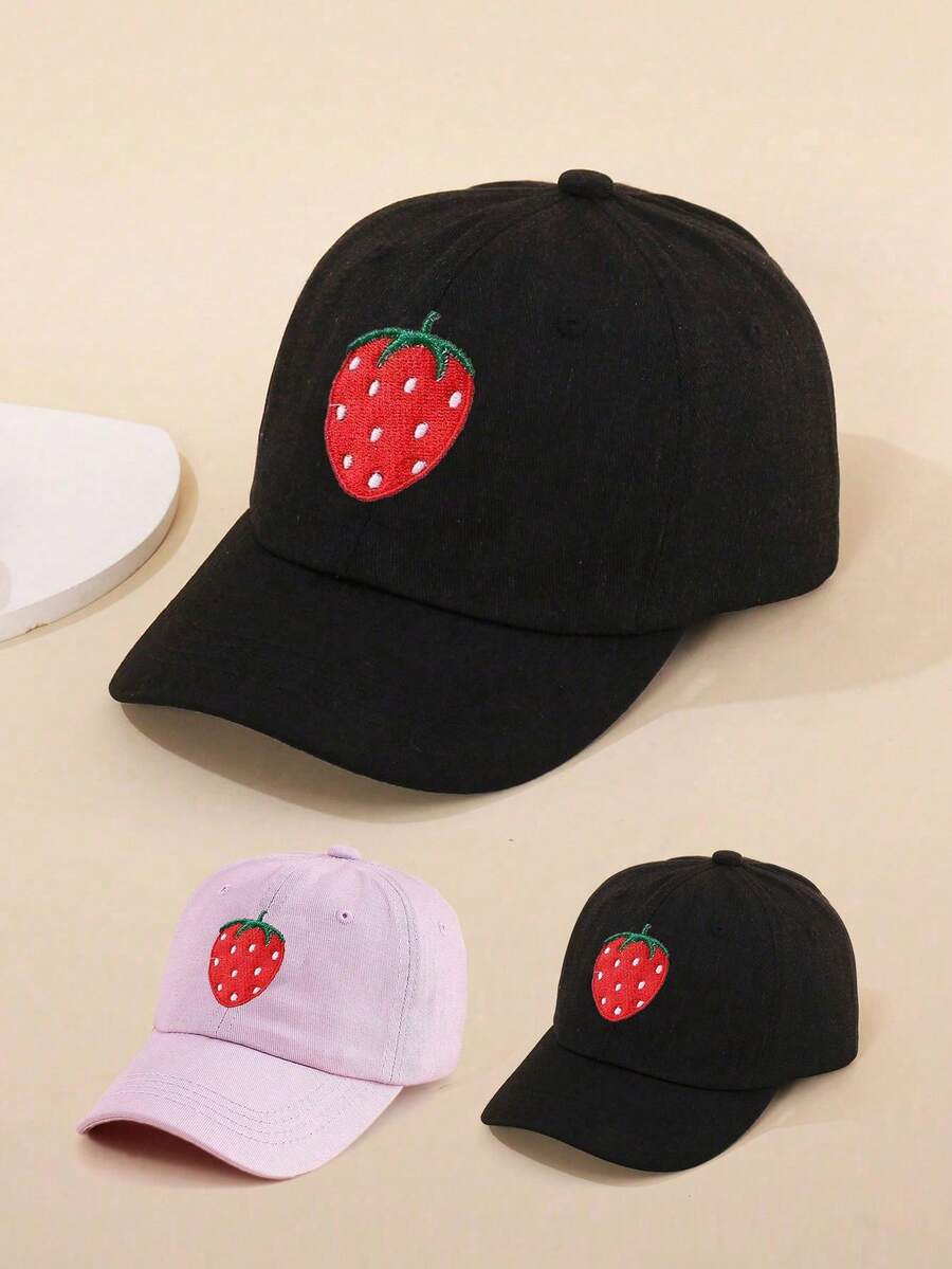 1pc Kids Embroidered Casual Versatile Outdoor Sun Protection Baseball Cap - Strawberry - View 1
