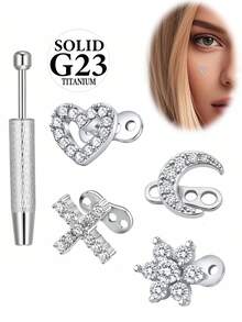 AVYRING 14G Titanium Dermal Anchor Tops And Base Dermal Piercing Jewelry Heart Flower Tops Punk Personalized Dermals Top With Grabber - Multicolor - View 1