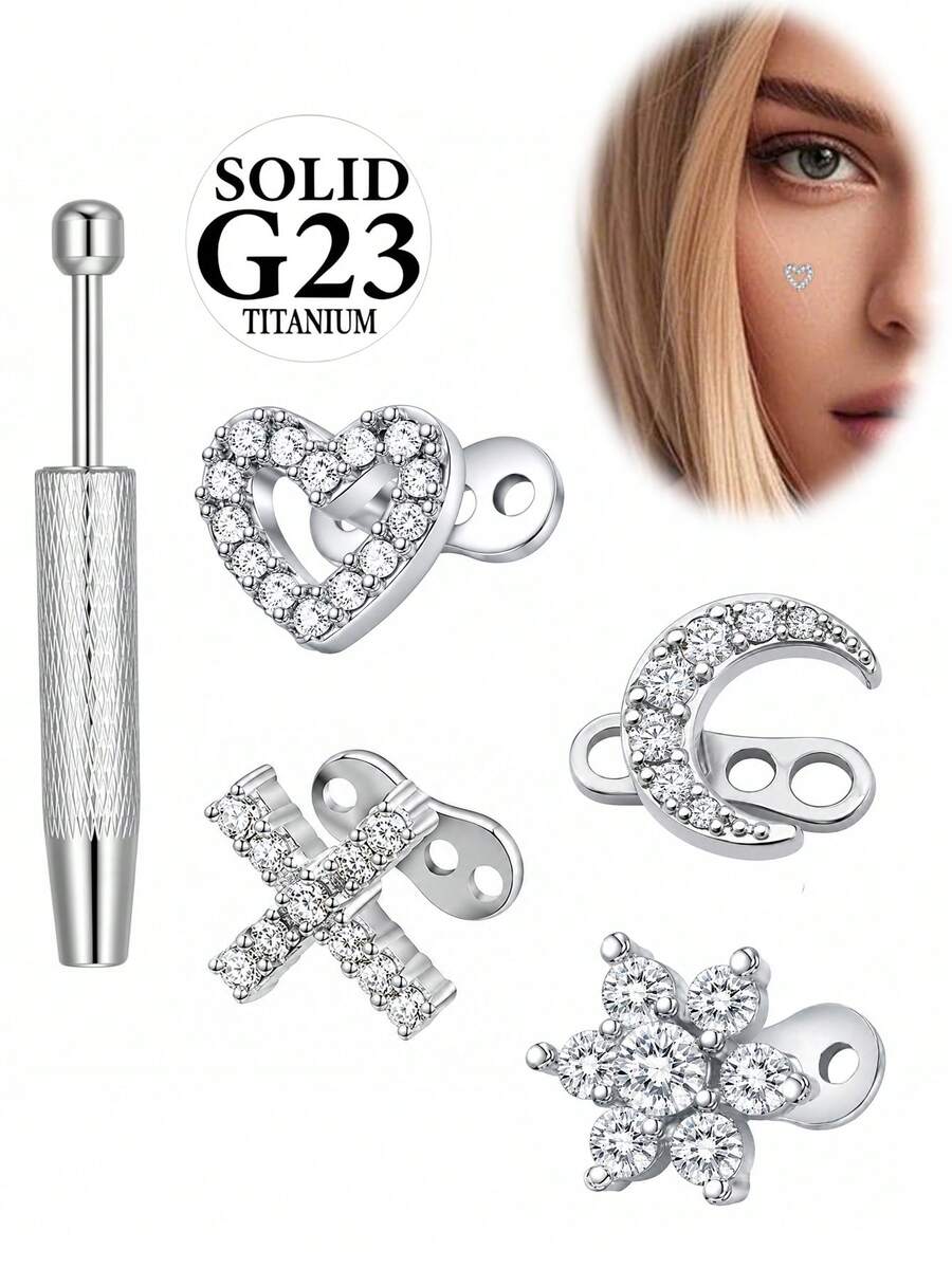 AVYRING 14G Titanium Dermal Anchor Tops And Base Dermal Piercing Jewelry Heart Flower Tops Punk Personalized Dermals Top With Grabber - Multicolor - View 1