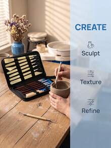 22pcs Clay Sculpture Tool Set, Includes Storage Bag, Stainless Steel With Wooden Handle, Suitable For Carving, Shaping, DIY - Multicolor - View 1