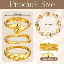 Yanxyad Set Gelang Emas Tebal Wanita, Gelang Manset Pergelangan Tangan Lebar Berlapis Emas 14k, Gelang Tumpuk yang Menarik untuk Pemakaian Sehari-hari dan Hadiah Perhiasan - Emas - View 2