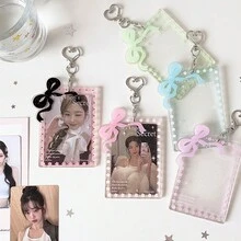 少女心愛心透明壓克力蝴蝶結卡套 偶像 3 吋追星小卡展示卡套 學生吊飾保護套卡套 - 彩色 - 查看 8