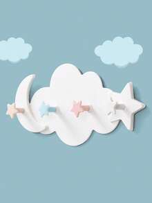 1pc Cloud Shaped 4-In-1 Moon & Star Wall Hook, Multicolor Decorative Wall Pegs, Adhesive Sticker, Children's Room & Nursery Decor Storage Rack - Multicolor - View 2