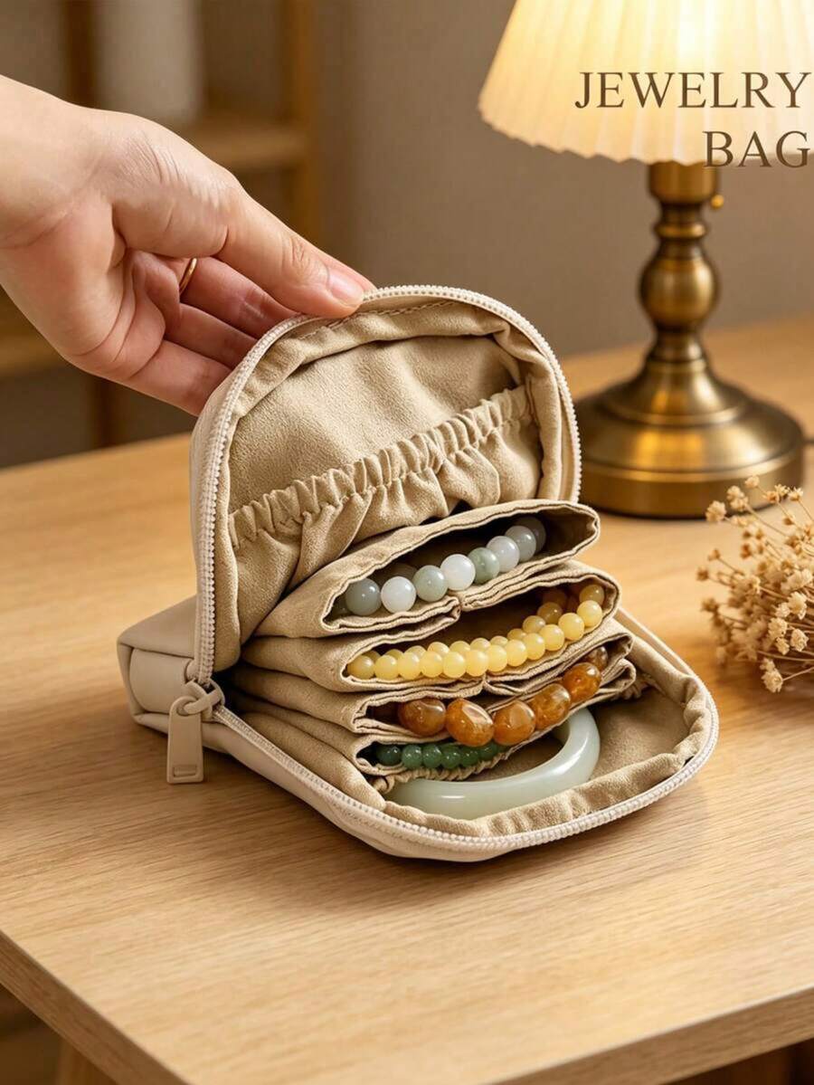 1pc Foldable Multi-Compartment PU Travel Jewelry Storage Bag, Flip Cover Design Portable Organizer, Practical Earring Necklace Ring Storage Box, Suitable For Travel, Daily And Home Use - Multicolor - View 1