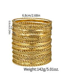 RINTOLER 19pcs Niche Creative Design Woven Geometric Flower Twisted Iron Bracelet Set, Vintage Style Antique Gold Iron Alloy Closed Cuff Bracelets - ZJ10588-19 Pieces Of Gold Bracelet - View 10
