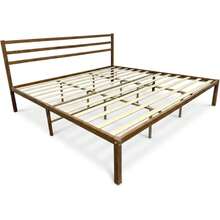 Base Cama Individual de Madera y Metal Minimalista, Resistente y Fácil de Armar, Color Café Claro - Café claro - Ver 3