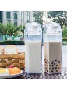 1個可愛透明方形牛奶盒造型水瓶，500/1000ml 可重複使用，適用牛奶、咖啡、果汁，便攜式，適合學校、旅行、露營、居家辦公，畢業季禮物，廚房烘焙杯 - 彩色 - 查看 9
