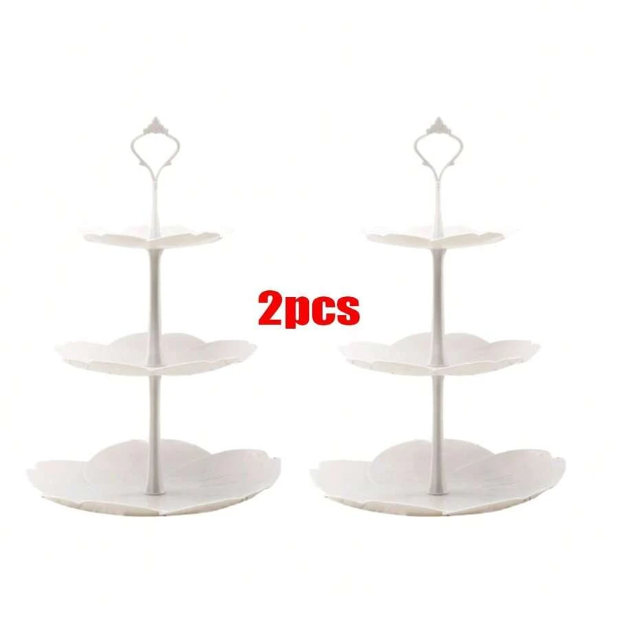 2PCS 3 Tier Cake Stand Afternoon Tea Wedding Plates Party Embossed Tableware - VJO0338-2 - View 1