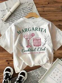 2026新款「MARGARITA調酒俱樂部」大尺碼女款復古調酒師T恤，休閒短袖圓領上衣白色夏季款 - 白色 - 查看 3