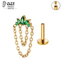 1PC G23 Titanium Internally Threaded Labret Stud Emerald Green Chain Cartilage Stud Earrings Cluster Flat Earring Piercing Jewelry Women New - Green - View 31