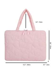 Heart Quilted Laptop Tote Bag, Minimalist Handheld Style With Zipper Closure, Fresh And Sweet Aesthetic, Simple And Gentle, Suitable For Students And Daily Commute, Combines Style And Practicality - Multicolor - View 2