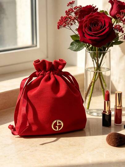 Red Drawstring Makeup Bag Dual‑Use Cosmetic Coin Purse Fashion Storage Organizer Pouch For Daily Use ARMANI‑GIFT‑30