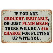 Vintage Metal Sign 8x12 Inches "If You're Grumpy Or Mean, Bring $10." Suitable For Home, Bar Or Garden Decor, Wall Mounted, No Power Required - Multicolor - View 1