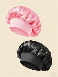 1/2/3pcs Silk Sleep Cap, Satin Hair Cap, Soft Elastic Silk Sleep Bonnet, Curly Hair Silk Hair Cover (Black & Gold) - Black - View 6