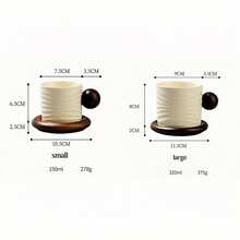 Japanese Wabi-Sabi Ceramic Coffee Cup & Saucer Set With Handmade Texture And Round Wooden Handle – Ideal For Home Afternoon Tea, Latte Art, And Daily Brew – Rustic Elegance For Warm, Inviting Sips. - Multicolor - View 10