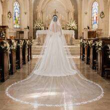 2026 Long Lace Veil, 1pc 95cm Eyelash Lace Train, Built-In Metal Comb, Suitable For Church And Cathedral Weddings, Bohemian Style - White - View 8
