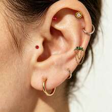 1PC G23 Titanium Internally Threaded Labret Stud Emerald Green Chain Cartilage Stud Earrings Cluster Flat Earring Piercing Jewelry Women New - Green - View 4
