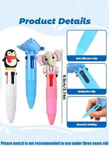 12pcs/Set Colorful Mini Cute Ball Pen Set, 4-In-1, Birthday Party Gifts, Includes Multi-Color Inks, Adorable Animal Theme Decorations, Classroom Rewards And Office Supplies (Capybara Design), Back To School - Four-color Pens With Solid Colors for Various Animals - View 7