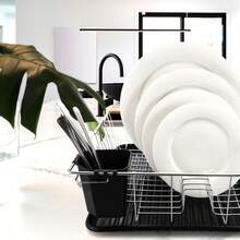 DR-180 16 In.  Plated & Plastic Counter Top Drying Dish Rack, Black - View 6