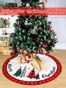 Christmas Tree Skirt, Christmas Tree Style Black And Red Plaid Polyester Christmas Tree Decorative Carpet, Large Christmas Tree Mat, Winter Holiday Christmas Tree Decoration, 2026 Christmas New Year Indoor Outdoor Decoration - Christmas - View 6