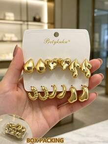Betykuku 6/9/12/15 Pairs Gold European & American Fashion Stud Earrings Set For Women & Girls, Daily Casual Party Jewelry Gift - Gold Earring Set - View 16