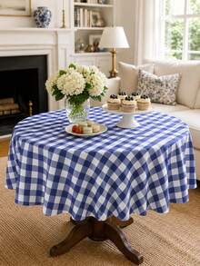 1pc Blue White Plaid Table Cloth, Farmhouse Polyester Round Tablecloth With Gingham Check Pattern, Soft Washable Decorative Table Cover For Dining Table, Kitchen, Picnic, Party, Wedding, Home Decor And Indoor Outdoor Use - Multicolor - View 12