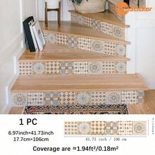 SUPSTICKER 1pc Bohemian Vintage Tile Pattern Stair Decal, Removable PVC Stair Tread Sticker, Suitable For Stairs, Hallway, Entryway, 3 Styles Available - 1pcs - View 11