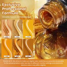 Beetles 6 Colors Cat Eye Gel Polish Set, Fall Retro Honey Gold Glitter, Mustard Yellow Amber Brown Shimmer Magnetic Effects, Soak Off UV LED Nail Art For DIY Manicure - 6色復古蜂蜜金閃粉貓眼 - 查看 3