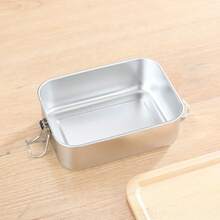Stainless Steel Lunch Box With Bamboo Lid And Straight Buckle Design; Large Capacity Partitioned Lunch Box; Leak-Proof Structure; Suitable For Office Workers, Students, Outdoor Picnics, Travel, Office Dining, And Daily Use; Practical Item. - Silver - View 7