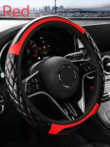 1pc Quilted PVC Leather Steering Wheel Cover, Sweat-Proof, Anti-Slip, Wear-Resistant, All-Season Universal, Fits 36-38cm (14.17-14.96in) Steering Wheels, Car Interior Accessory, Suitable For Most Car Models - Quilting - View 12