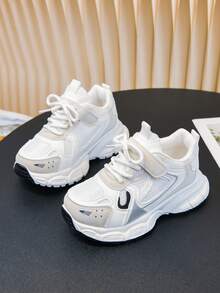 Spring/Autumn Children's Sports Shoes, Children's Mesh Shoes, Girls' School Shoes, Mesh Patchwork, Color Block Design, Thick Sole Chunky Sneakers, Comfortable And Versatile (Insole Pattern And Upper Mesh Shape Random) - Beige - View 5