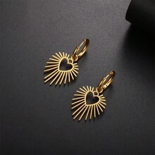 BMOR 1pair Sun Heart Shape Huggie Hoop Earrings Ladies Boho Silver Stainless Steel Earring For Women Fashion Jewelry Gift - Sun - View 9