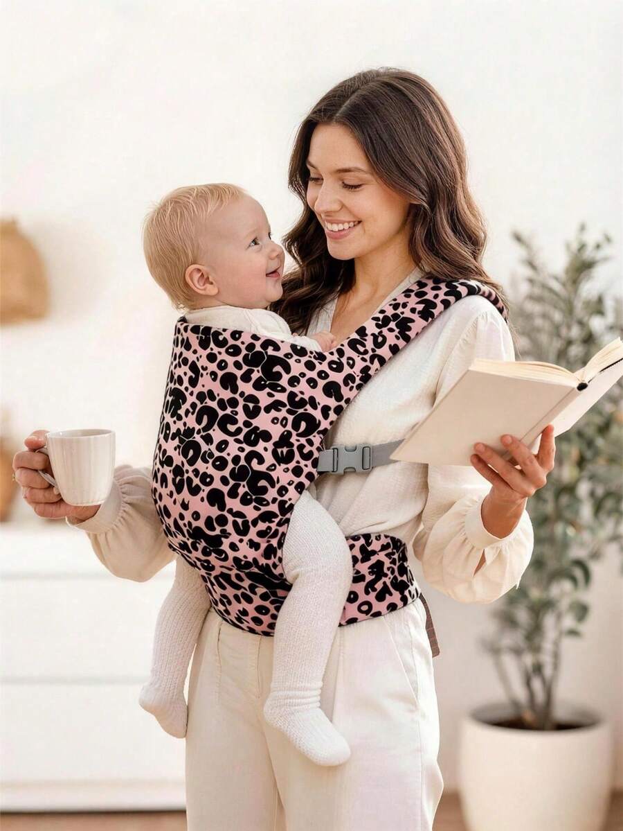 1pc Leopard Print Front & Back Dual-Use Ergonomic Baby Carrier With Waist Support, Adjustable Shoulder Straps To Reduce Back Pressure, Suitable For Home And Outdoor Use - Baby Leopard Print Baby Carrier - View 1