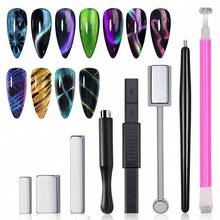 3/8PCS Multi-Function Cat Eye Nail Art Magnet Set, French Cat Eye Gel Styling Magnetic Tools, Professional Nail Salon Nail Art Accessories, Home DIY Fashion Nail Design Supplies - Multicolor - View 1