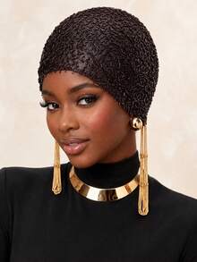 Turban Jala Transparan Berhiaskan Manik-Manik Mewah, Hijab Muslim Panjang dengan Rumbai Manik-Manik, Penutup Kepala Jala yang Bernapas, Penutup Kepala Elegan dan Sopan untuk Pesta Pernikahan - MultiWarna - View 7