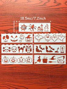 8pcs Halloween Hollow Ruler Stencils DIY For Party Holiday Decoration, Scrapbooking, Greeting Cards, Gift Boxes, Creative Painting, Ceramic, Glass, Window Spray Painting Printing Tools, Reusable - Halloween Ruler - View 2