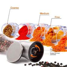 Salt And Pepper Grinder Tall Size - Black Pepper,Herb Shakers Mill Refillable Manual - Stainless Steel Lid - Adjustable Coarseness - Glass Material- Fits In Home,Kitchen,Barbecue - Transparent - View 3