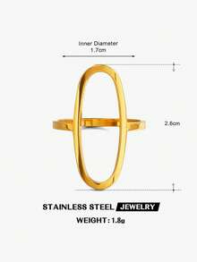 2PCS/1PC Stainless Steel Minimalist Geometric Oval Rings Suitable For Women's Daily And Party Wear - Multicolor - View 9