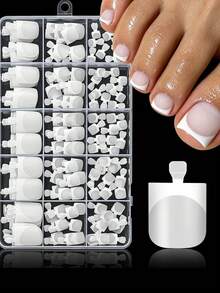 150pcs Translucent Matte French Style Short Square White Edge Full Coverage Press-On Toenails, Summer Style - Multicolor - View 1