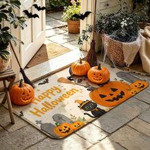 1pc Halloween Raccoon Black Cat Pumpkin Bat Pattern Entryway Doormat, Cartoon Style Polyester Rectangular Non-Slip Scratch-Resistant Dust-Removing Door Mat, Suitable For Halloween Holiday Entrance Door Front Outdoor Indoor - 0713+MZGJ - View 10